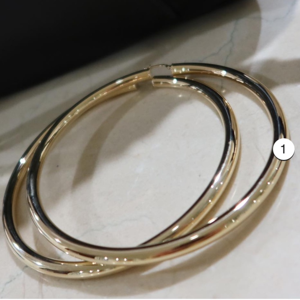 [AUTHENTIC] Ruby Stella 3.25” Yellow Gold Tube Hoops - Solid 14k